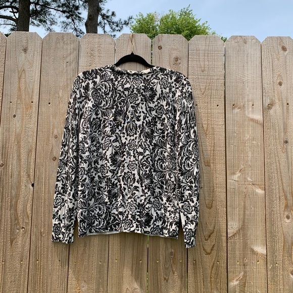 Talbots medium Black Cream Floral Shimmer Gold Women’s Cardigan Sweater - Picture 6 of 7